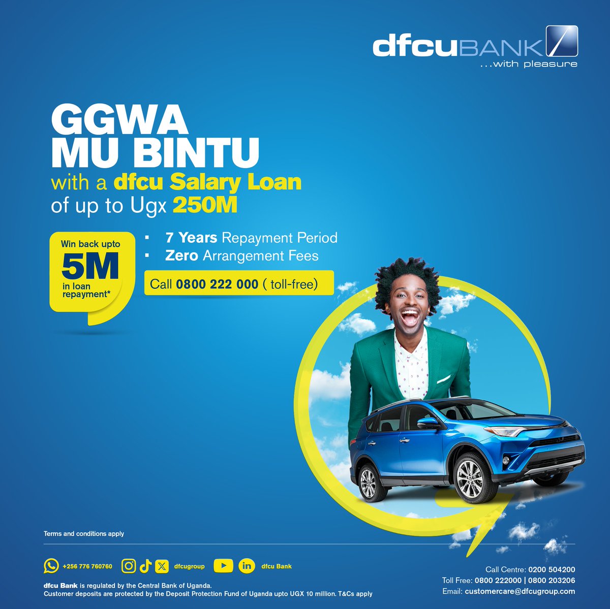 Unlock your dreams with a @dfcugroup Salary Loan of up to UGX 250M and stand a chance to win back up to 5M in loan repayment. Visit dfcugroup.com/promotions/ to apply today or call 0800 222 000.
#GgwaMuBintu