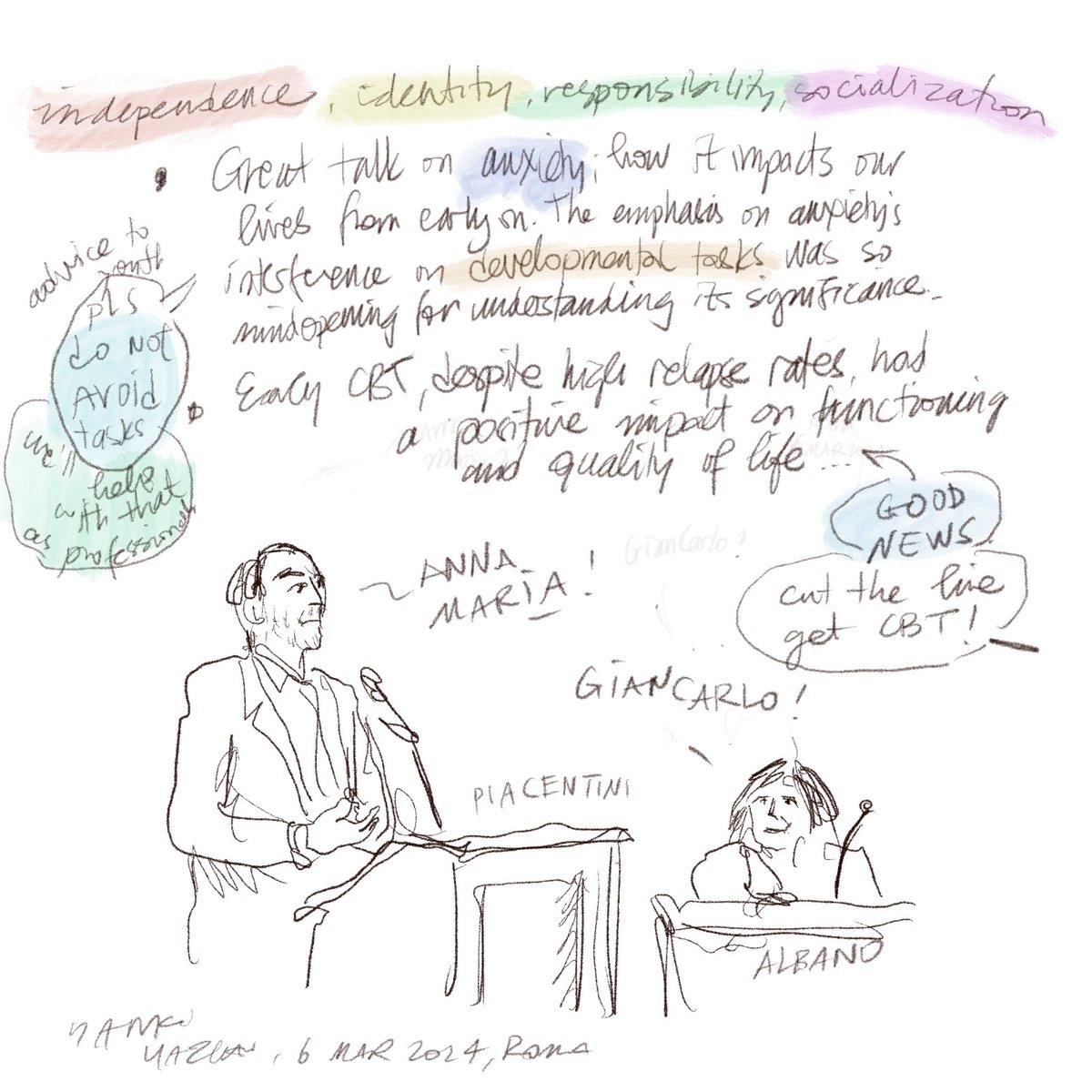 Amazing lecture on anxiety disorders in youth + potential strategies to address them, including VR developments + early CBT by Professors @AnneMarieAlbano and John Piacentini 🧠. Beatifully illustrated in real time by Professor @yankiyazgancom @FondazioneChild #AcademicTwitter