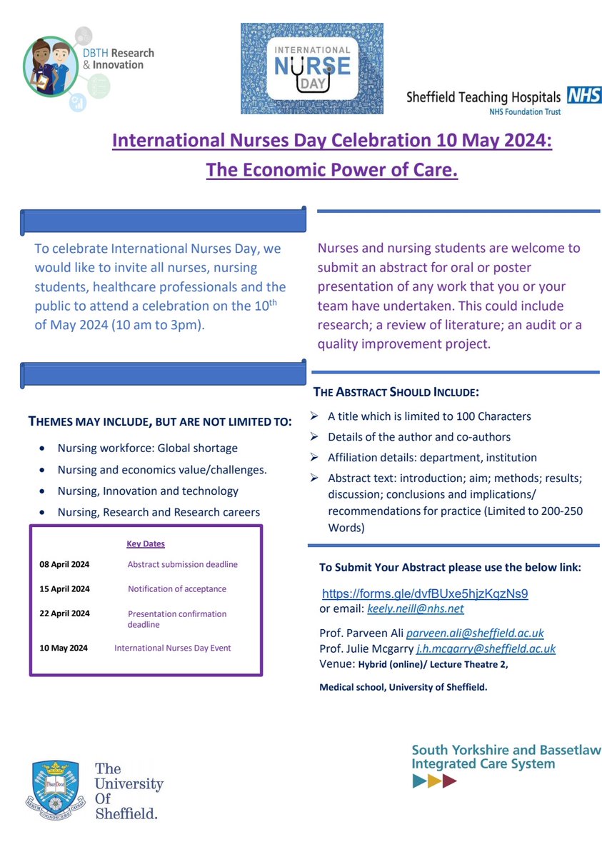Dr Ash Talpur (@talpurash) on Twitter photo Join us in honouring the heart of healthcare on International Nurses Day in Sheffield, UK! Elevate your voice by submitting an abstract for presentation – celebrate, share, and inspire. Complete the form now at forms.gle/dvfBUxe5hjzKqz… <a href="/parveenazamali/">Prof Parveen Ali</a> <a href="/WHO/">World Health Organization (WHO)</a> <a href="/AKUGlobal/">Aga Khan University</a> <a href="/DHSCgovuk/">Department of Health and Social Care</a> Join us in honouring the heart of healthcare on International Nurses Day in Sheffield, UK! Elevate your voice by submitting an abstract for presentation – celebrate, share, and inspire. Complete the form now at forms.gle/dvfBUxe5hjzKqz… <a href="/parveenazamali/">Prof Parveen Ali</a> <a href="/WHO/">World Health Organization (WHO)</a> <a href="/AKUGlobal/">Aga Khan University</a> <a href="/DHSCgovuk/">Department of Health and Social Care</a>