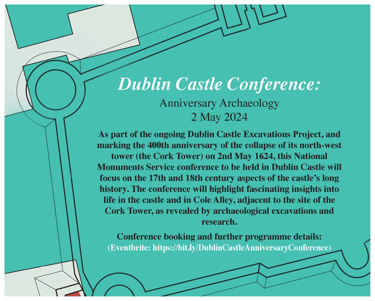 **DON'T DELAY - PLACES BOOKING UP QUICKLY** Dublin Castle Conference: Anniversary Archaeology 2 May 2024 This @NationalMons conference will mark the 400th anniversary of the collapse, on 2 May 1624, of the Cork Tower in Dublin Castle. tinyurl.com/mryjy2su