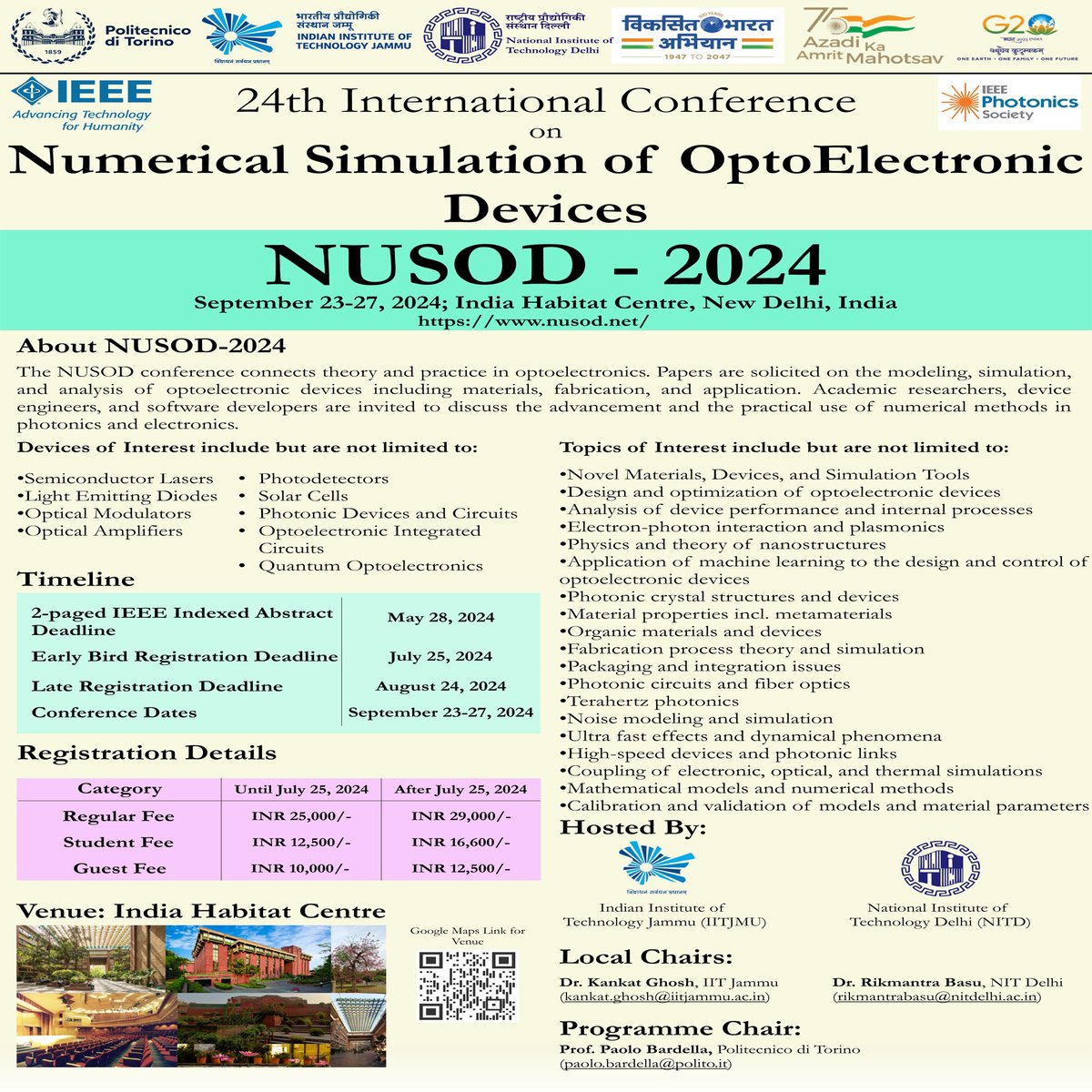 First time global conversation on opto-electronics at the 24th NUSOD 2024 in India, hosted by NIT Delhi and IIT Jammu. Visit nusod.net for more information and registration details. For more info: facebook.com/share/p/jRQMYJ… @PMOIndia @EduMinOfIndia @directornitd