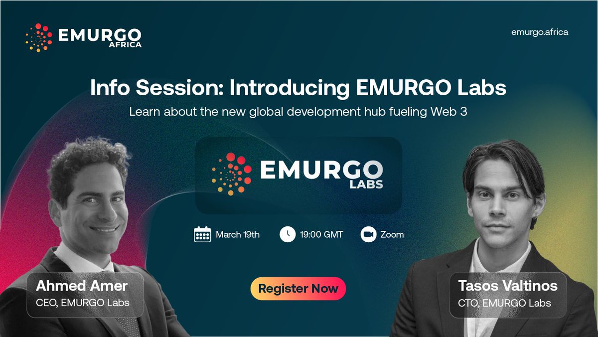 Have questions, or want to learn more about #EMURGOLabs? Join our info session with @AMAHAmer and Tasos Valtinos on March 19th at 19:00 GMT on Zoom. ➡️Sign up today: bit.ly/49UZ1Zl 🌐Learn more: emurgo.africa/labs