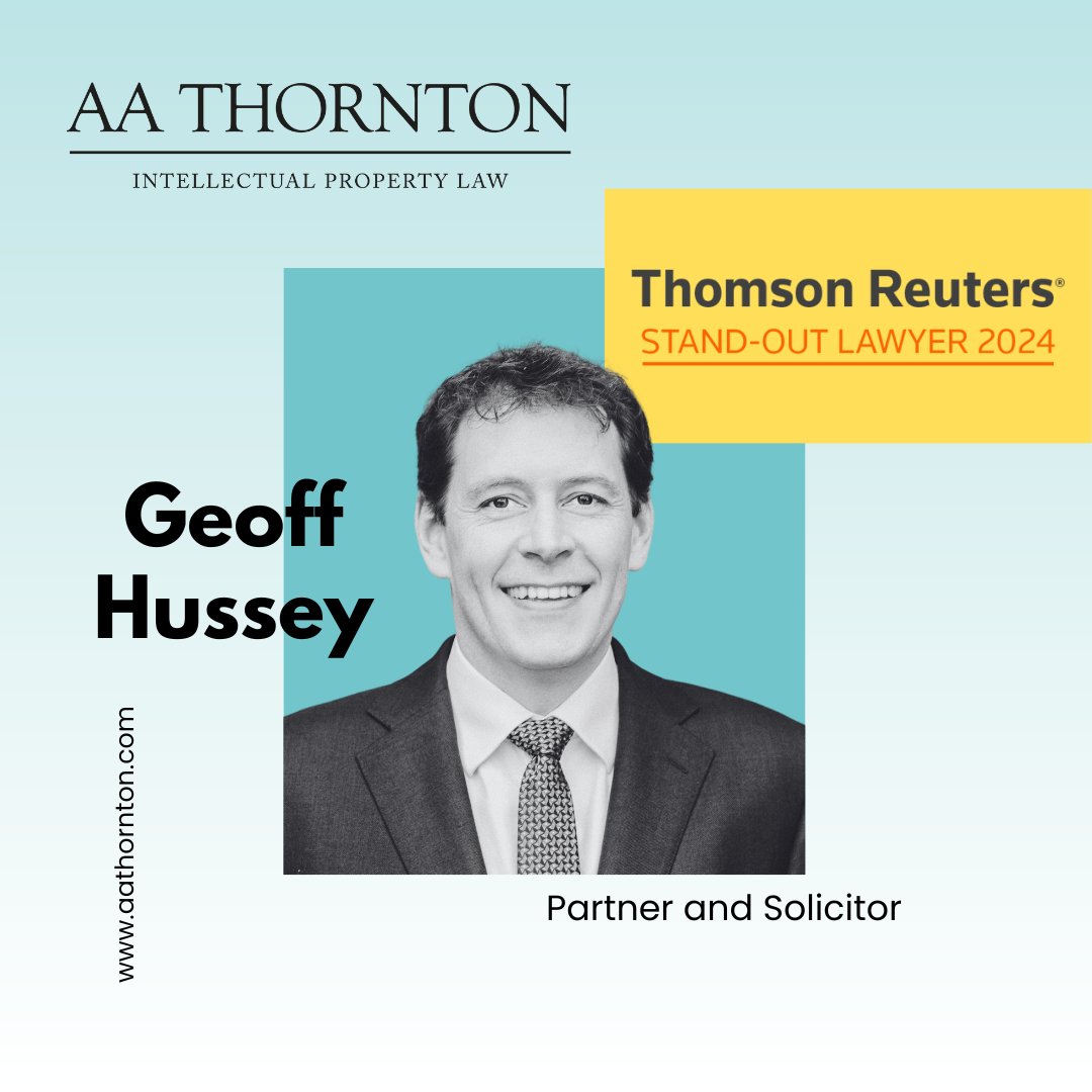 AAThorntonIP's tweet photo. We're delighted to share that Geoff Hussey has been again recognised as a Stand-out Lawyer in 2024 by @thomsonreuters. 

Read more about his recognition here: https://t.co/Evo64nx4aO https://t.co/wLBF9NujIc