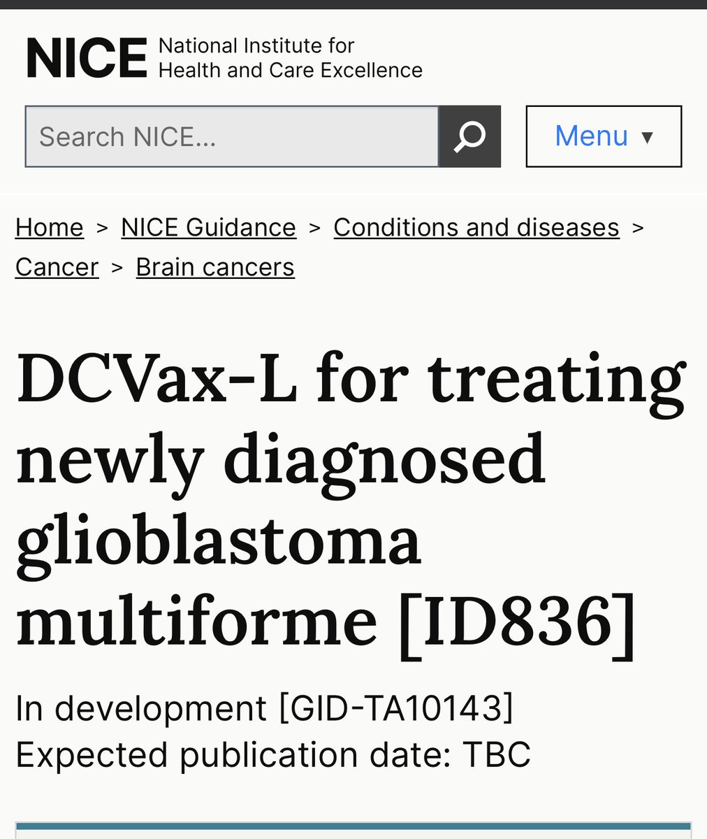 #CancerResearch #Cancers #cancermoonshot #GBM #Immunotherapy #oncology $nwbo #murcidencel #DCVax #CellTherapy 

nice.org.uk/guidance/indev…