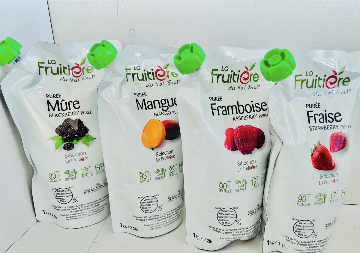 Our increasingly popular range of La Fruitere purées are back in stock . Don’t see a Flavour you need ? Speak to your account manager for more information.