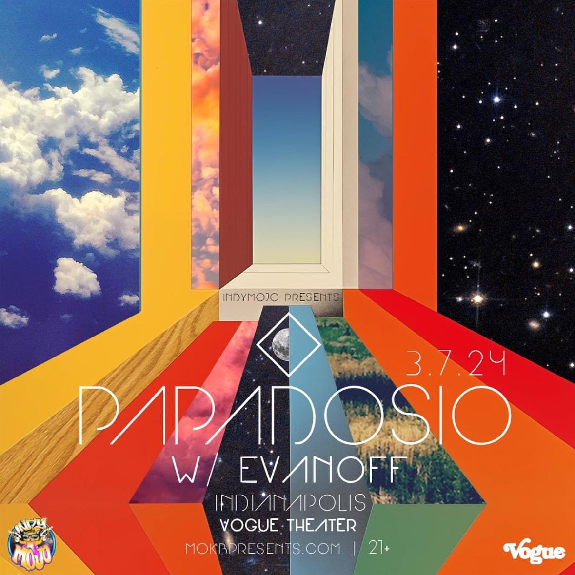 This Thursday is the triumphant return of <a href="/papadosio/">Papadosio</a> 🎈☁️ 

They’re coming to <a href="/TheVogue/">The Vogue Theatre</a> and bringing <a href="/evanoffmusic/">Evanoff.eth</a> with them! 

Pull up and find your cloud! 

Tickets: thevogue.com/events/papados…