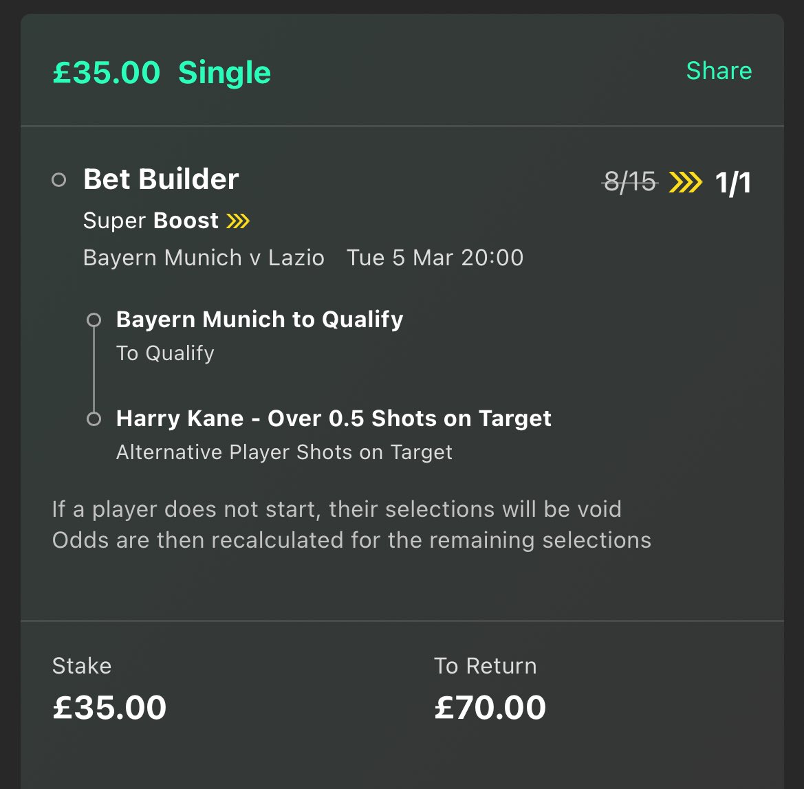 😍 £70 FREE CASH GIVEAWAY! If Harry Kane has a shot on target & Bayern Munich qualify in the Champions League tonight, we’ll give away £70! 👉 One entry if you LIKE this tweet. 👉 One entry if you RETWEET this tweet. Must be following us, good luck!