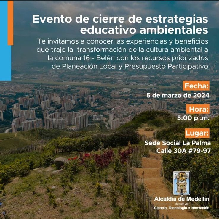 Hoy es la presentación de resultados de las estrategias educativas ambientales realizadas en la Comuna 16 Belén en 2023, con recursos priorizados de Planeación Local y Presupuesto Participativo
#Belén #Comuna16 #ambiente #presupuestoparticipativo