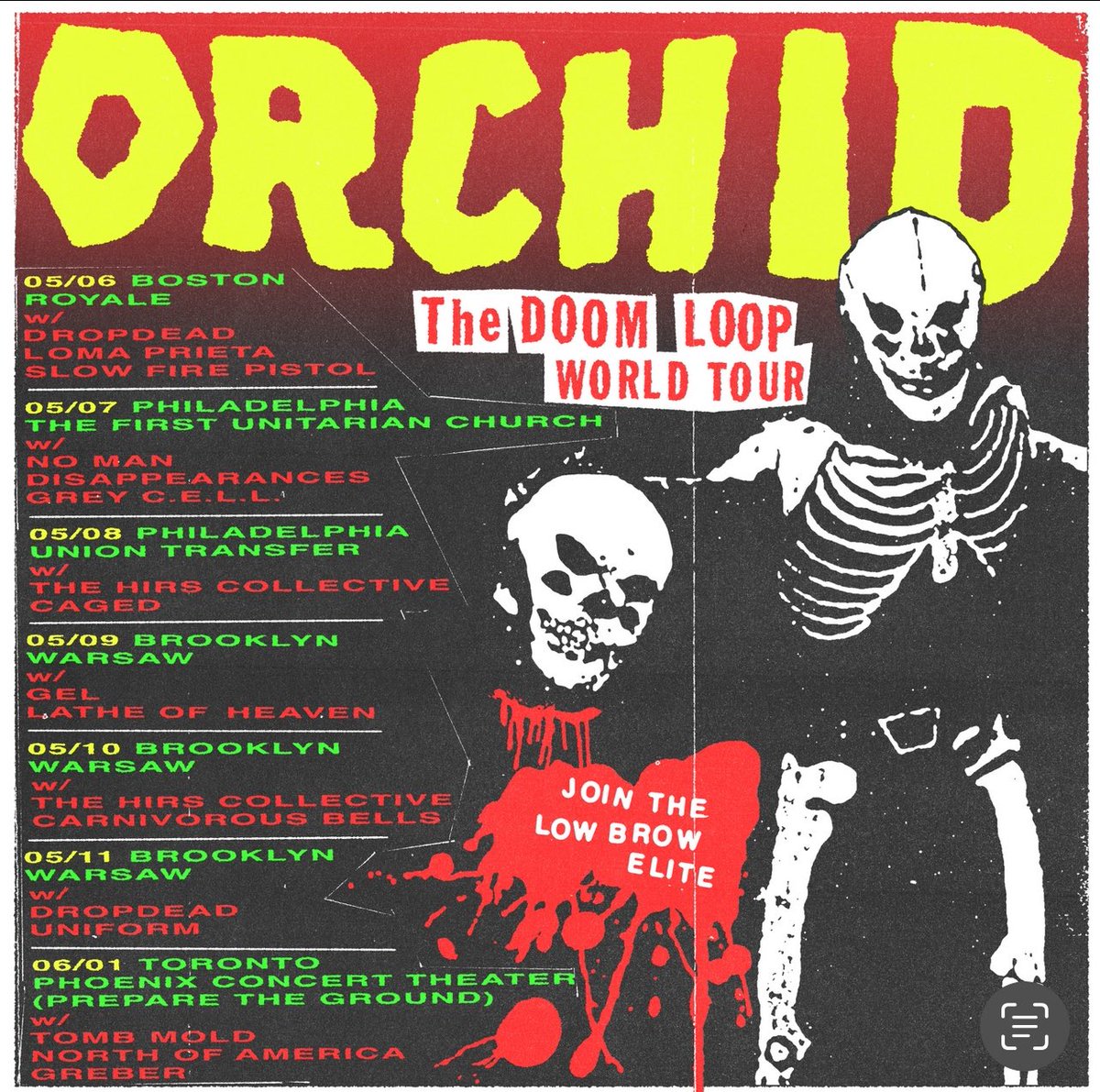 Playing with our old friends Orchid and Dropdead on May 11th at Warsaw. Show is sold out. We are the low brow elite.