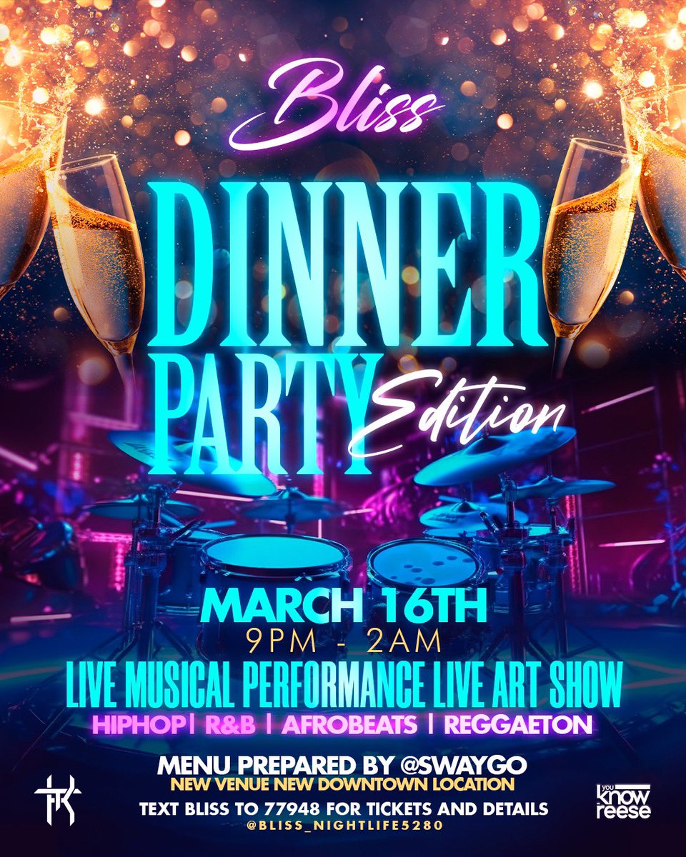 YouKnowReese_'s tweet photo. This Bliss Dinner party gone be something different. Nothing regular about this party. We curated these vibes with you in mind. 

Text Bliss to 77948 for details. 

#Denver #hiphop #RNB #afrobeats #downtowndenver #LiveMusic #LiveArt 

https://t.co/BiwGV4eMcC https://t.co/mhXFxTf8Pq