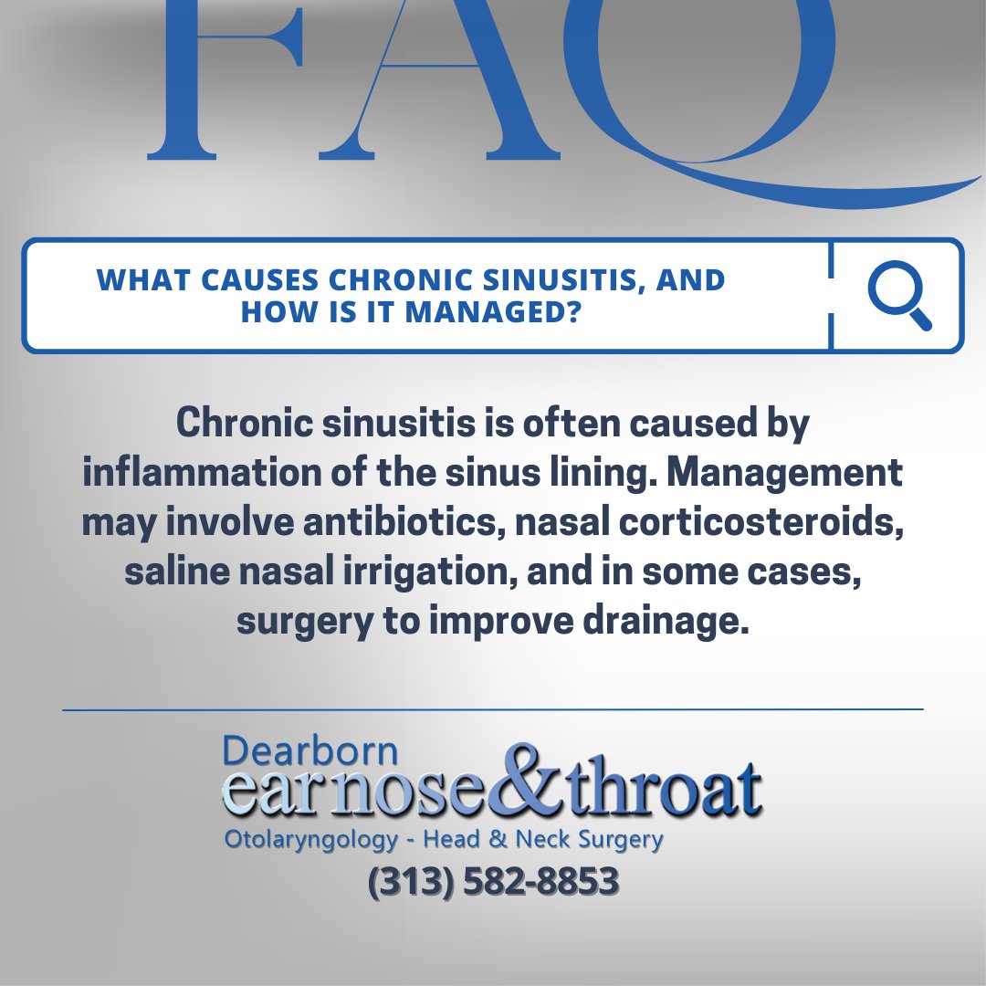 DearbornENT's tweet image. Got a never-ending battle with sinus issues? 😫 Chronic sinusitis could be the culprit! 🤧 Learn more about its causes and management. 

#SinusProblems #HealthTips #DearbornMI #NasalCare