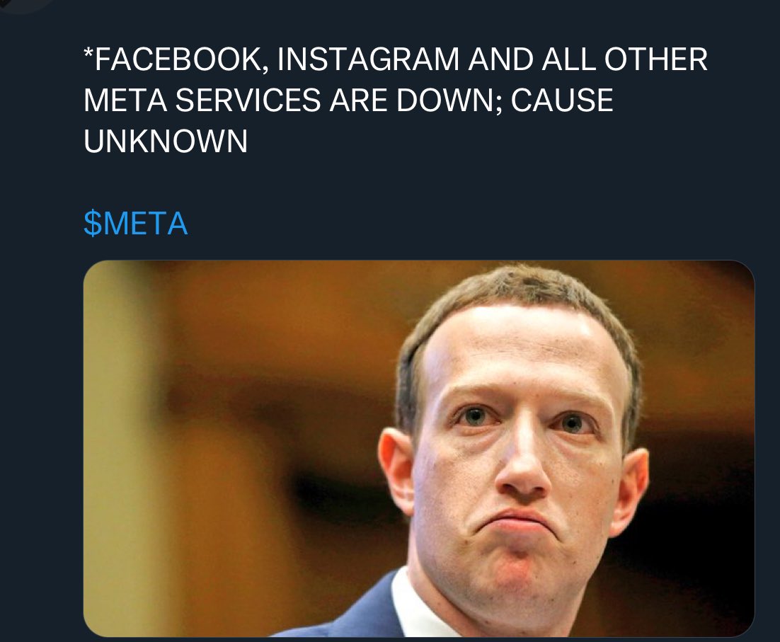 Via <a href="/Investingcom/">Investing.com</a> Mark is doing a major clean up that’s why your socials are down!! #Facebook #INSTAGRAM
