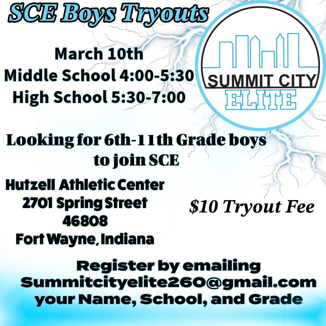SCE BOYS TRYOUTS 

➡️ THIS SUNDAY 

➡️ 2 Practices/week 

➡️ LOADED Schedule 

Family. Relationships. Athlete Based. 

💙🤍👏🏻