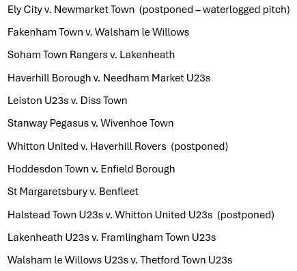 UPDATED - As the FA’s Full Time System is currently down, here are the TNL fixtures for this evening (Tuesday 5th March):-