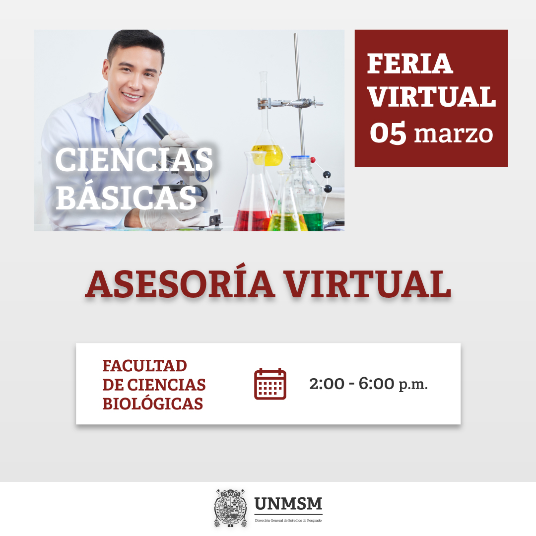 𝐅𝐞𝐫𝐢𝐚 𝐕𝐢𝐫𝐭𝐮𝐚𝐥 #UNMSM ¡𝐄𝐒 𝐇𝐎𝐘, 𝐄𝐒 𝐇𝐎𝐘! Comenzamos con Ciencias Básicas a las 2:00 p.m. 
¡Te esperamos!  Únete aquí posgrado.unmsm.edu.pe/feria/
Envíanos tus datos al siguiente link bit.ly/ADMISION24I-DG…… para poder enviarte la información