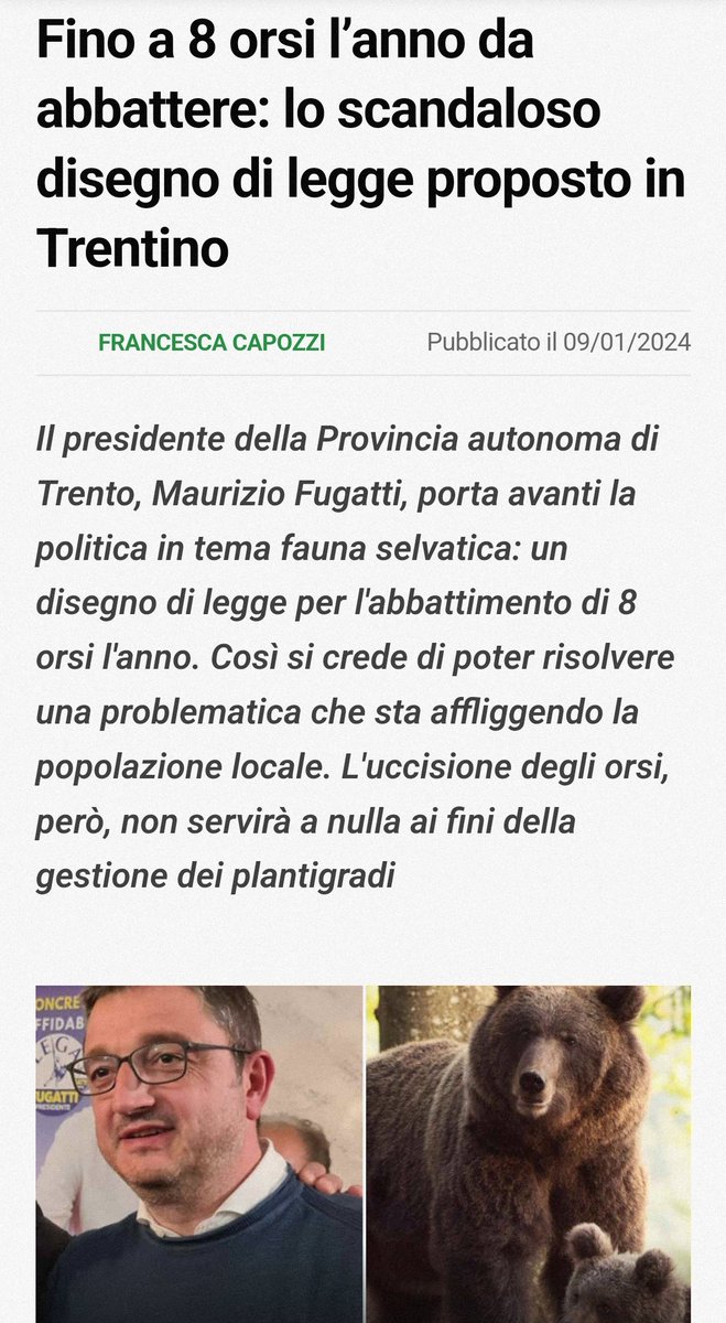 Voi lo capite che, come tutti i leghisti, Fugatti deve avere un nemico? Nel resto d'Italia sono i migranti,qui in Trentino sono gli orsi. Alla #ProvinciaDiTrento non interessa affatto risolvere il problema della convivenza coi plantigradi.#FugattiAssassino #BoicottaIlTrentino