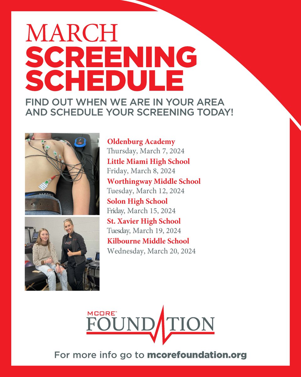 1 in 300 children have an unknown cardiac abnormality.
A preventative baseline cardiac screening using an ECG & Limited Echo or ultrasound can provide you with a history of your child's heart health. Learn more of find a screening near you at mcorefoundation.org