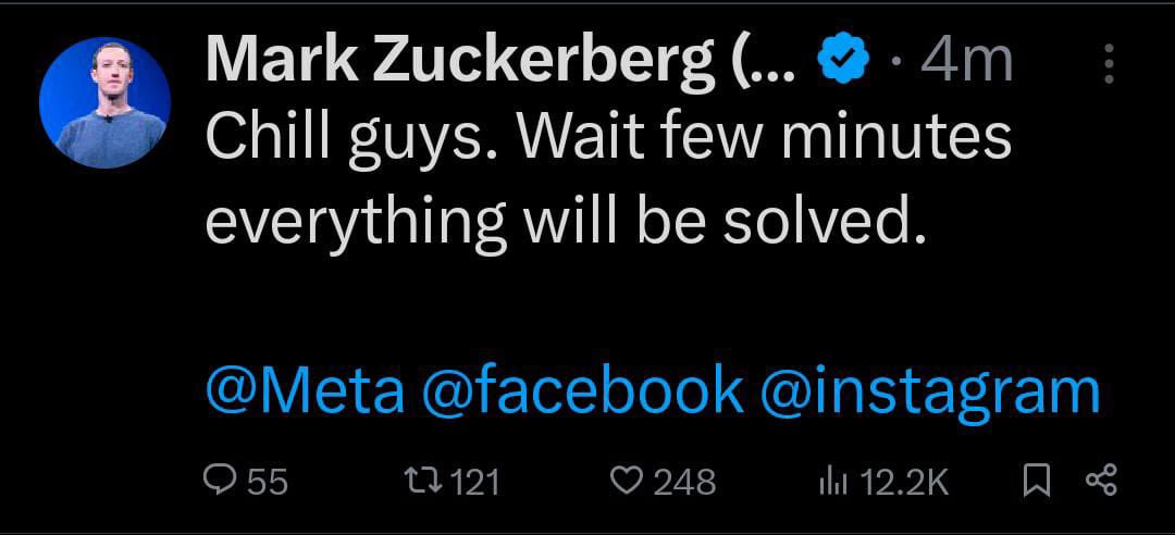 Chill kro sab 😂😂😂 
#Meta #facebookdown #instagramdown