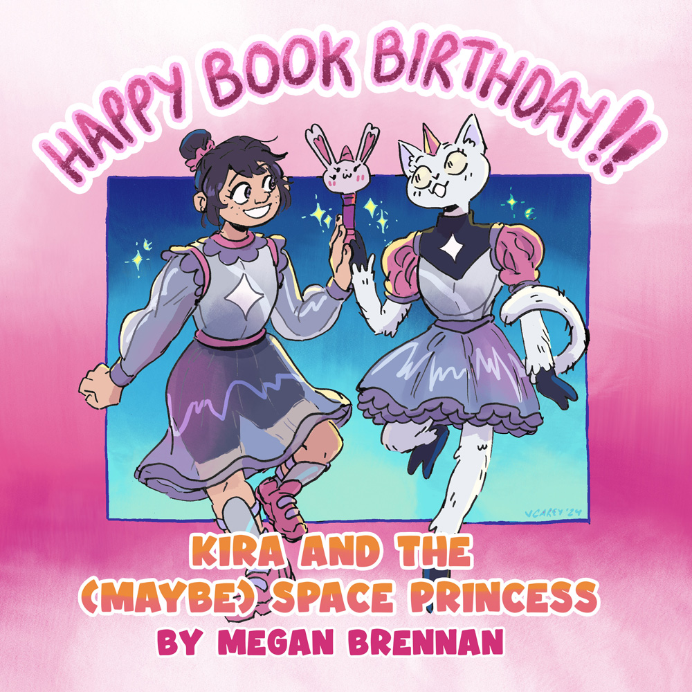 happy book birthday to @megthebrennan's Magic Girls: Kira and the (Maybe) Space Princess!! This book is SO funny & smart & fun and Meg's cartooning is SO charming & expressive-- I love this book & I know my younger self would've loved it too!!