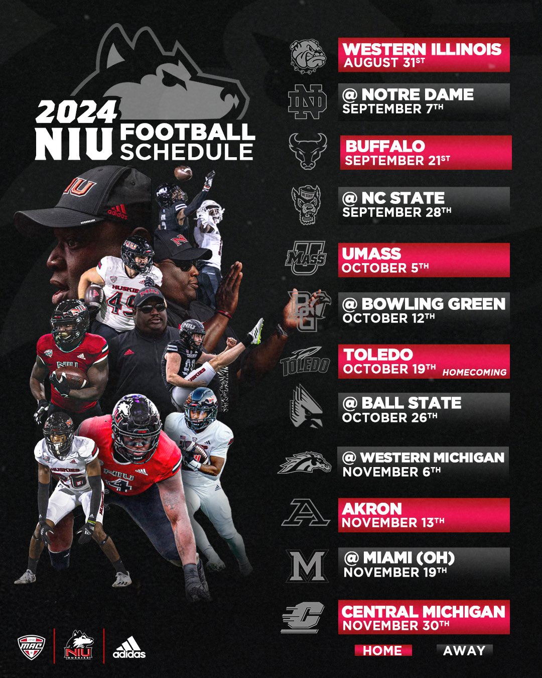 NIU Football on X: "🚨2024 Football Schedule is SET‼️ MARK YOUR CALENDAR  HUSKIES! 🗓️ #SOAR | #TheHardWay 🤘🏽🐾 https://t.co/cyqk3PV1Ll" / X