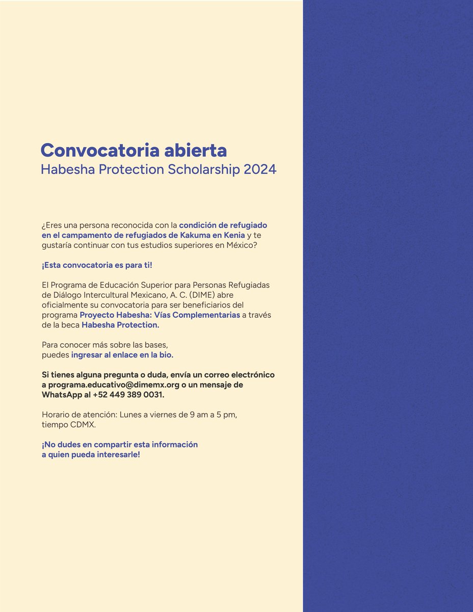 USCRI_lac's tweet photo. Encuentra más información sobre la beca #HabeshaProtection y el programa #ProyectoHabesha dando clic en las imágenes o en el siguiente enlace: https://t.co/8KTW1Dtn3B
#15by30 https://t.co/HUEAg0MvaE