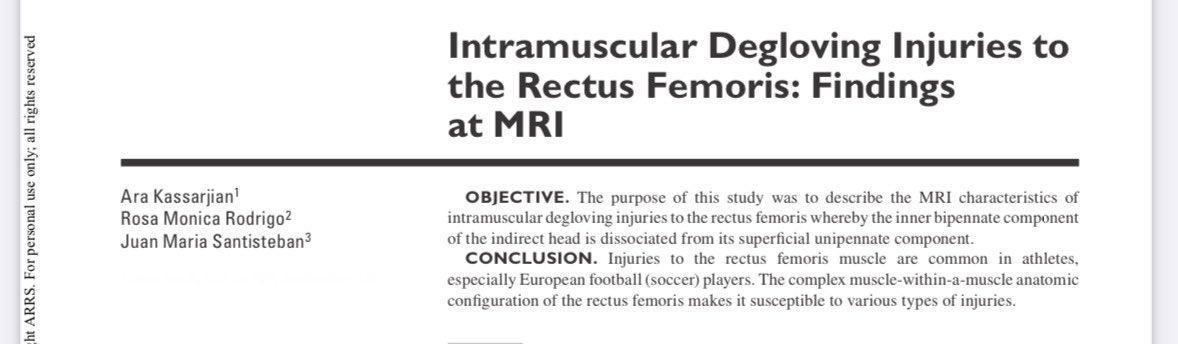 Recto femoral: degloving y lesion del tendón central distal con destensado y lesion mioconectiva anterior