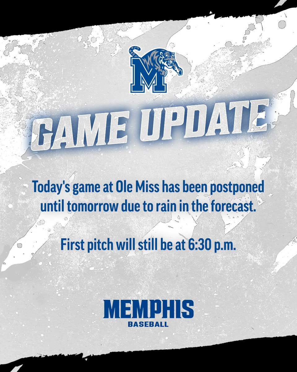 🚨 𝗦𝗰𝗵𝗲𝗱𝘂𝗹𝗲 𝗖𝗵𝗮𝗻𝗴𝗲: Tonight's game at Ole Miss has been postponed. 📰 gotigersgo.me/3wNWz8x