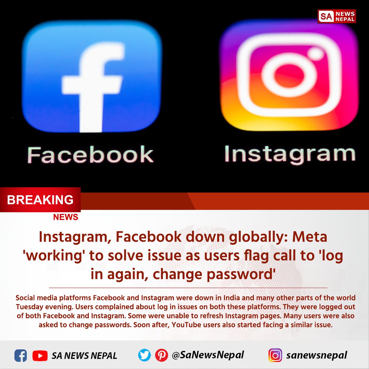 #sanewsnepal #facebookdown #instagramdown #meta Facebook, Instagram, Messenger down: Meta platforms suddenly stop working in huge outage