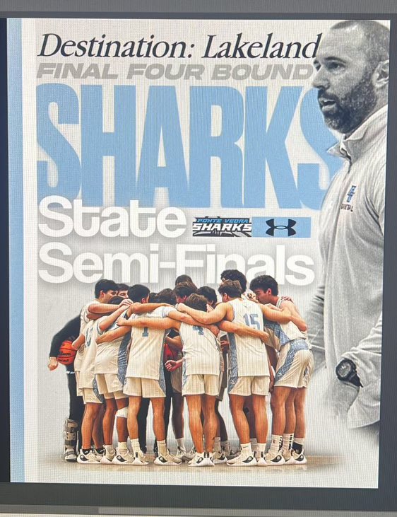 Ponte Vedra vs. Pembroke Pines Charter, Thursday, 7pm in the RP Funding Center in Lakeland. 2 more days….
#GoSharks #Lakeland #Final4