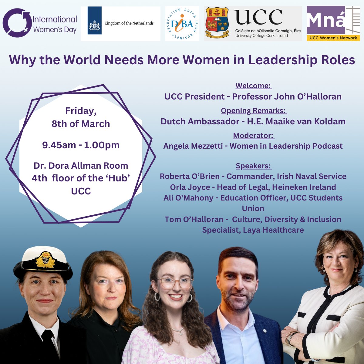 Friday 9.45am UCC Dora Allman Room super line up of speakers on 'Why The World Needs More Women In Leadership' Looking forward to moderating this lively discussion 🇮🇪🇳🇱
#IWD2024 #InspireInclusion #womeninleadership
