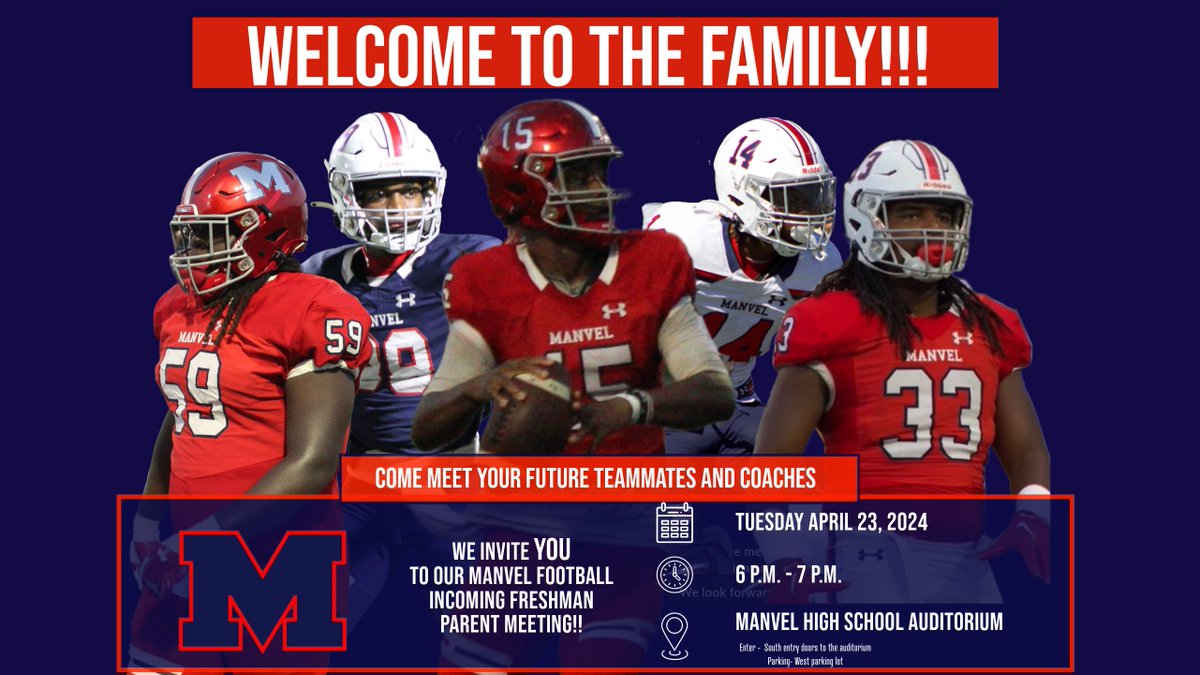 SAVE THE DATE: ALL Current 8th graders soon to be future Mavericks! Come Meet your future HOKA HEY Council and Coaches! @RodeoPalms @B_AthleticsRPJH @ManvelJH @CoachKirkMartin @ManvelHS @HokaHeyBooster @HokaHeyAP #recruitmanvel