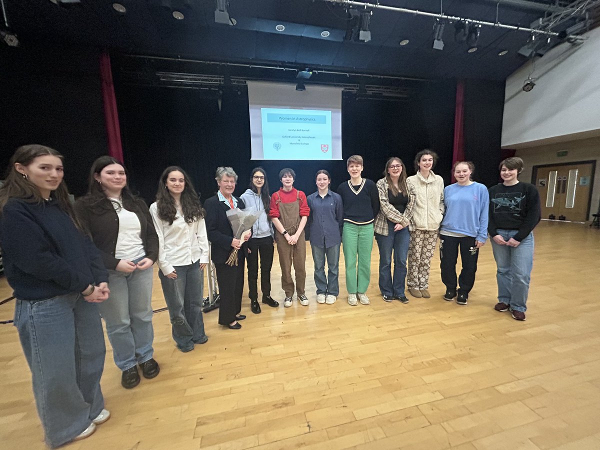 OxfordHighSTEM's tweet photo. Thank you to @OxfordHighSch FemSoc for organising a talk by the absolute rockstar of physics, Professor Dame Jocelyn Bell Burnell. Fascinating to hear about prominent women in Astrophysics and how things still need to improve for women in STEM. #womeninSTEM https://t.co/Kq0fJPChaf