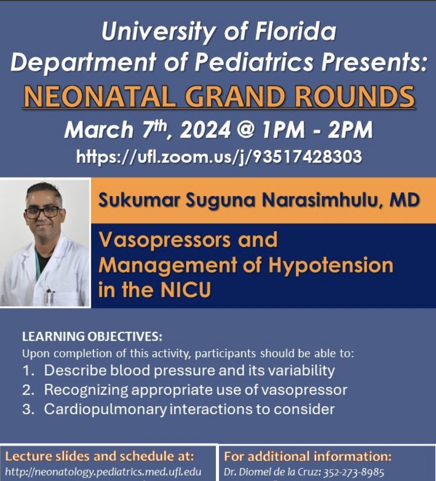 Please join us for UF Neonatal Grand Rounds! #ufnicu #ufneonatology #meded #neoTwitter