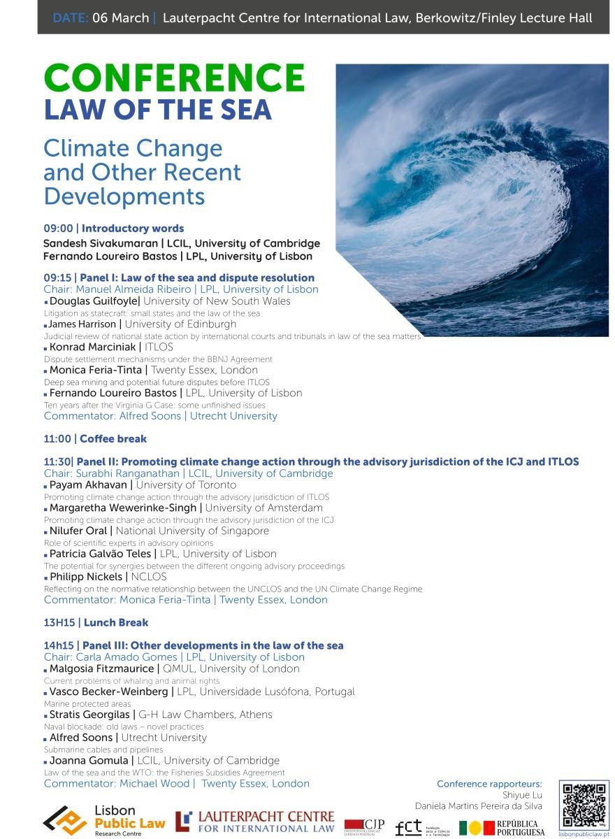 Terrific Oceans and Climate Conference @Lauterpacht_Ctr @cambridgelaw tomorrow (March 6), organised by Dr Joanna Gomula and our colleagues from @Lx_Public_Law @ULisboa_ @djag2 @mwewerinke @niluferoral @PatrciaGalvoTe1 @MFeriaTinta and others