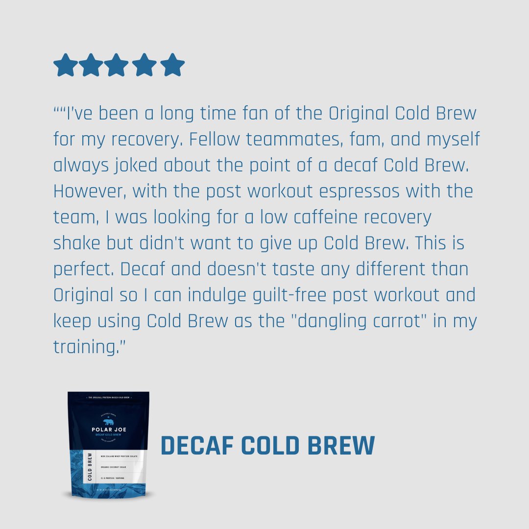 polarjoeco's tweet image. TESTIMONIAL TUESDAY

“This is perfect. Decaf and doesn't taste any different than Original so I can indulge guilt-free post workout and keep using Cold Brew as the "dangling carrot" in my training.”
- Gord

#longtimefan
#decafproteincoffee
#guiltfree