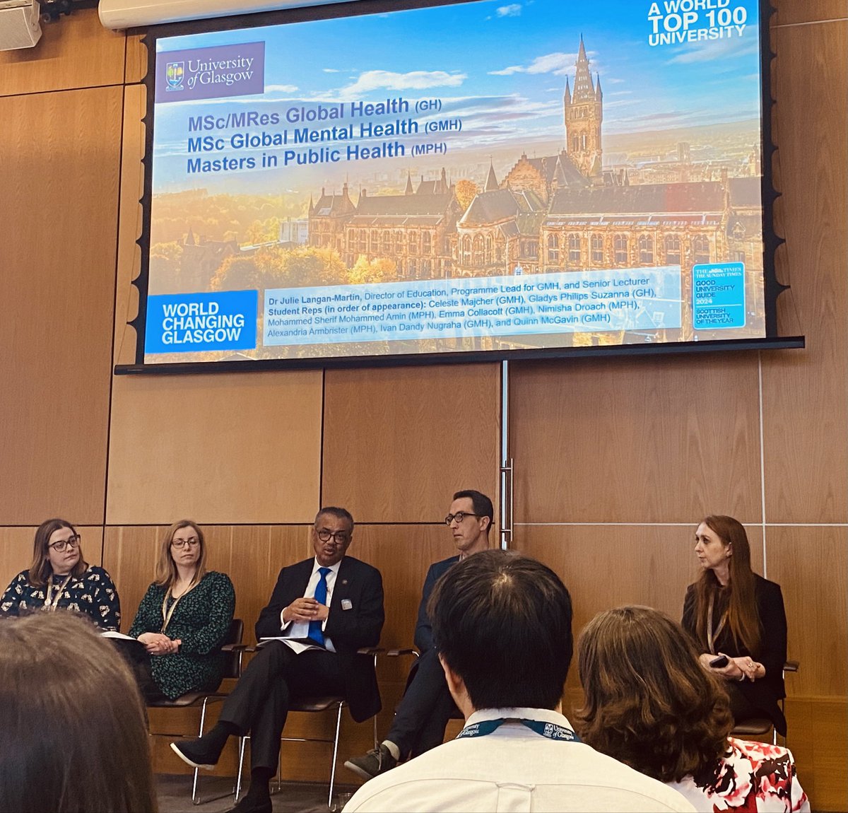 Real privilege to be in audience with @DrTedros @WHO showing and sharing his experience and genuine leadership for global health to our students @UofGMVLS @UofGlasgow