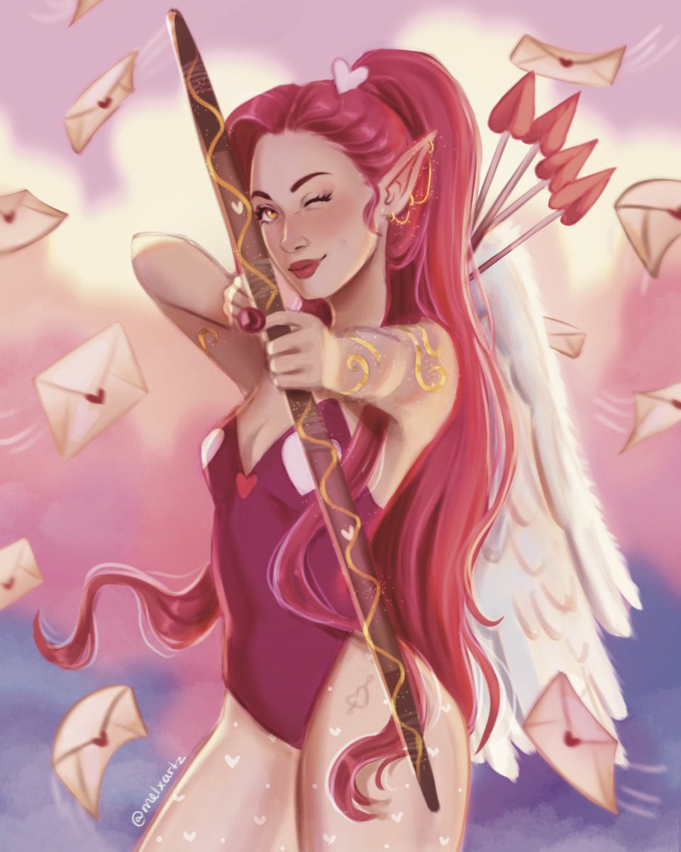 artzxmel's tweet photo. Made this for Valentine’s Day based on a #dtiys from Ig🏹💘✨ 
#digitalart #digitalartwork #illustration #procreateart https://t.co/ToK7XbZzG9
