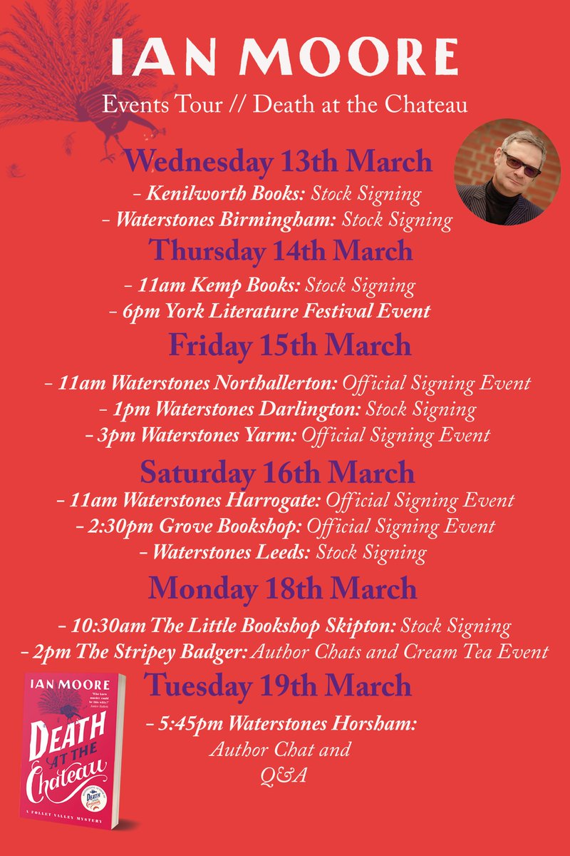 📢Hey everybody📢

Some great news <a href="/IanMooreAuthor/">Ian Moore - 'The Times' Bestselling Author</a> is coming to the UK next week to embark on a tour to promote the paperback of Death at the Chateau🏰🚗

📅Out March 14th

All the information below⤵️

Come along and get your copies signed✍️🥳