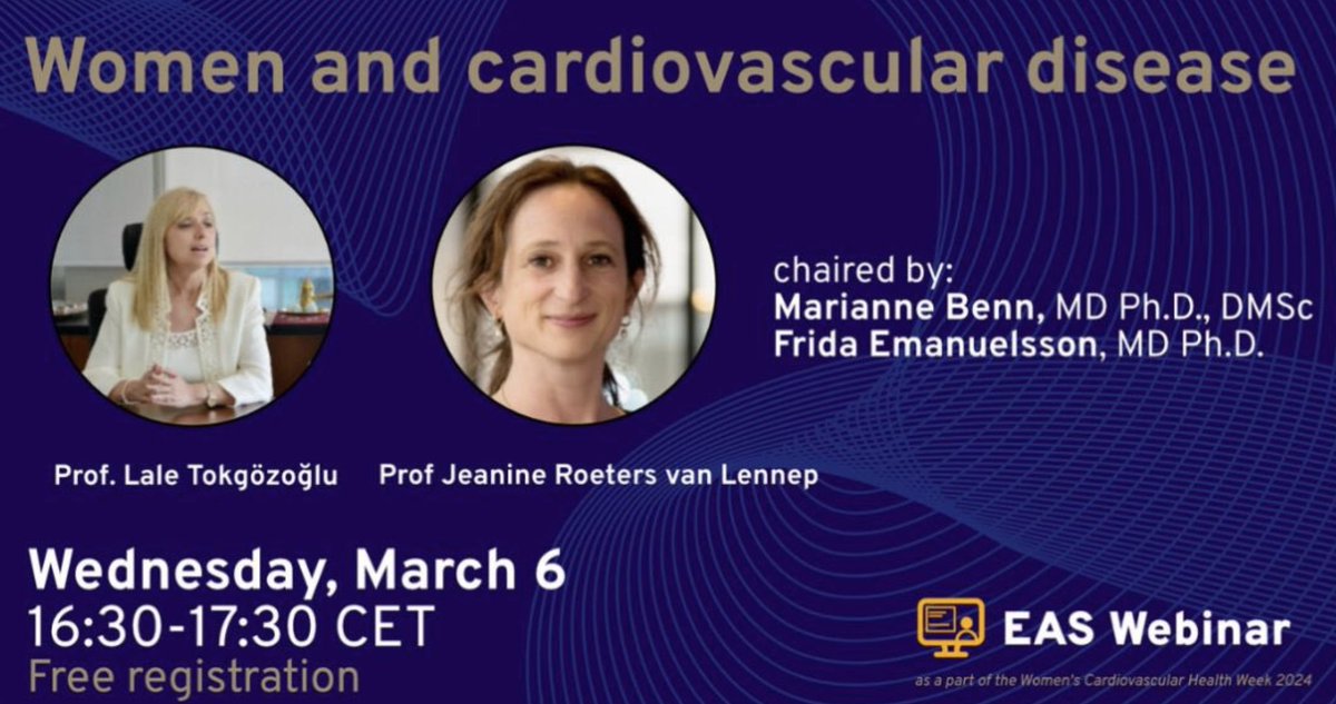 🚺 Join us for the launch of the Women's Cardiovascular Health Week 2024 with a special newsletter dedicated to Women & Cardiovascular Health! 💗 🗓️ Tomorrow at 16.30 CET, @society_eas will have a live event, expert insights (@LaleTokgozoglu @j_rvl ), & empowering discussions.