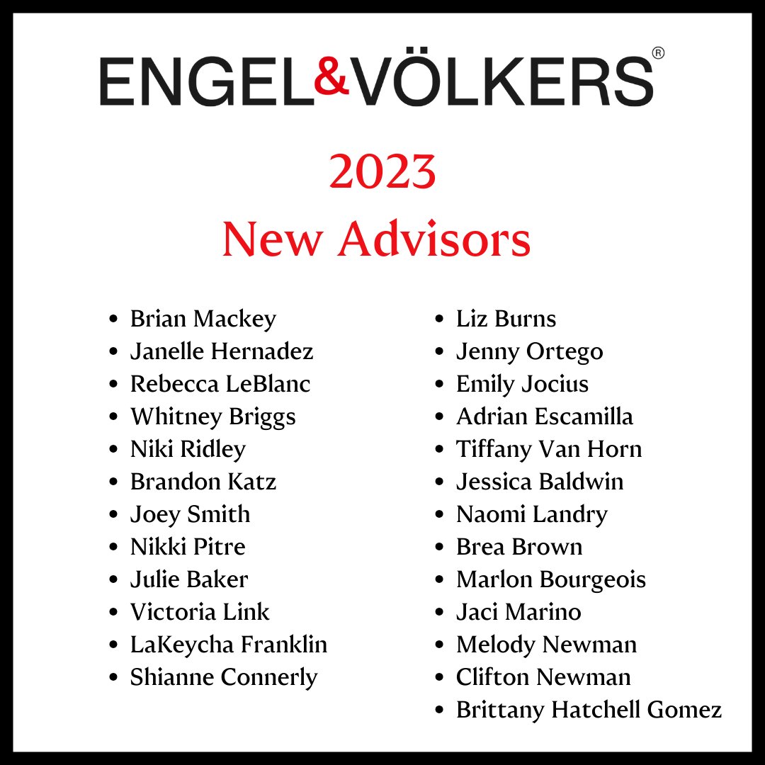 Here we grow! Congratulations to the new Advisors who joined Engel & Völkers in 2023!

#HereWeGrowAgain #GrowthMindset #OnwardAndUpward #EVFamily #RealEstateAdvisors #ThisIsUs #WeAreEngelVölkers #EVAmericas #EVBatonRouge