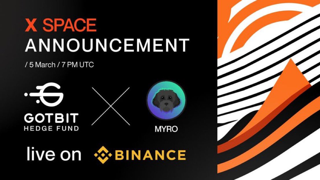 MyroSOL's tweet image. Join us today at 7pm UTC for our spaces with @gotbit_io about $MYRO and our recent @BinanceFutures listing 🐕‍🦺