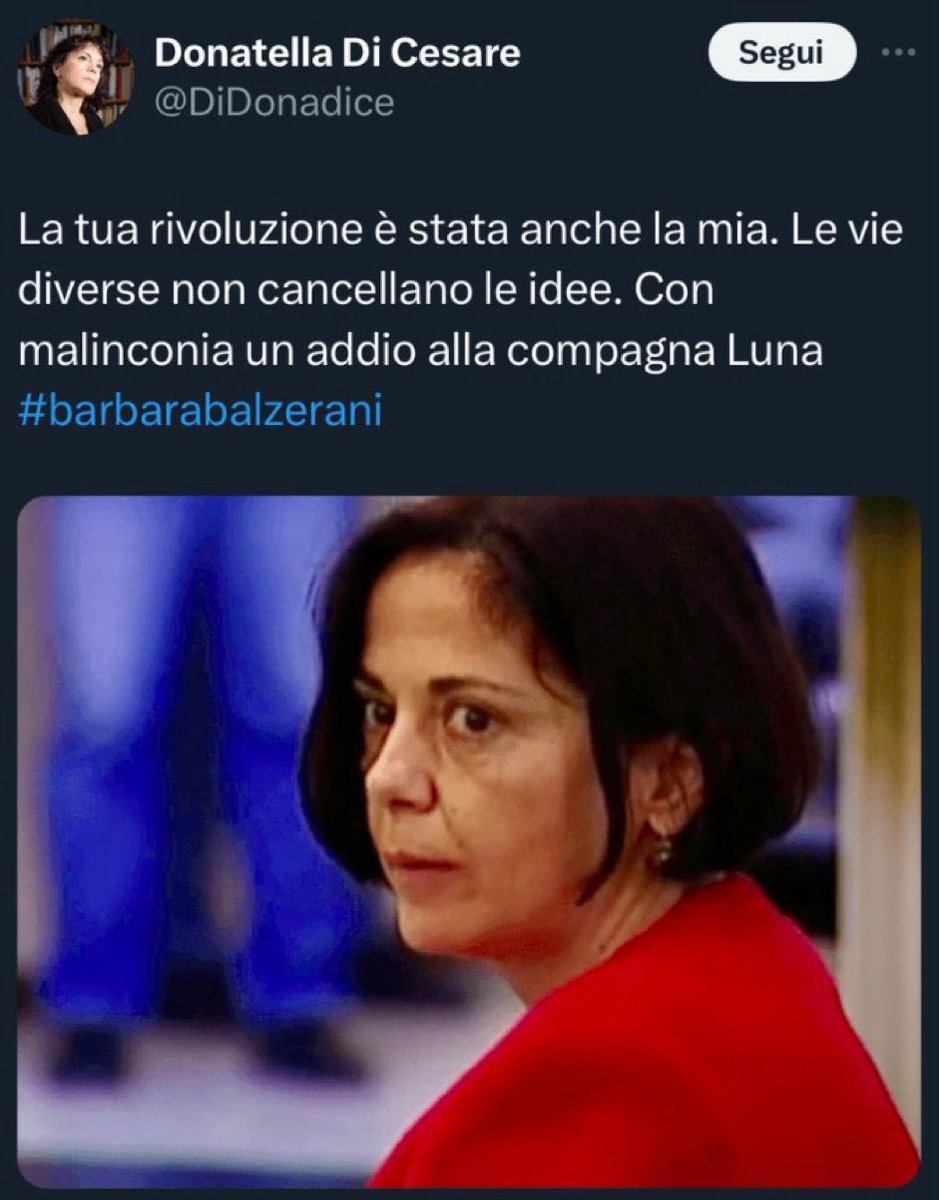 Questo post (tweet o X o quel che è) a me pare di una gravità che impressiona. Calpesta la storia del paese e non so darmi ragione di come si possa averlo pensato e scritto. Quanto poi all’averlo cancellato, forse è persino peggio.