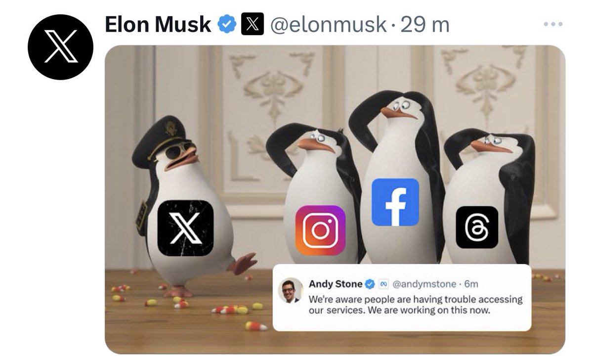 🇺🇸 | AHORA: Elon Musk se burla de Meta y la caída de Facebook e Instagram: "Si estás leyendo este post es porque nuestros servidores están funcionando".
