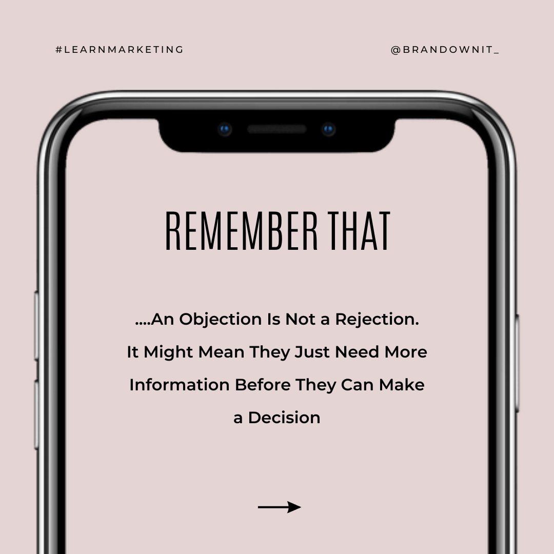 Brandownit's tweet image. When a client says no, it's not the end—it's a learning opportunity! Every 'no' brings you closer to the right 'yes'!
#clientobjections #learningopportunity #businessgrowth #positiveoutlook #professionalism #futurecollaboration #persistencepaysoff #salestips