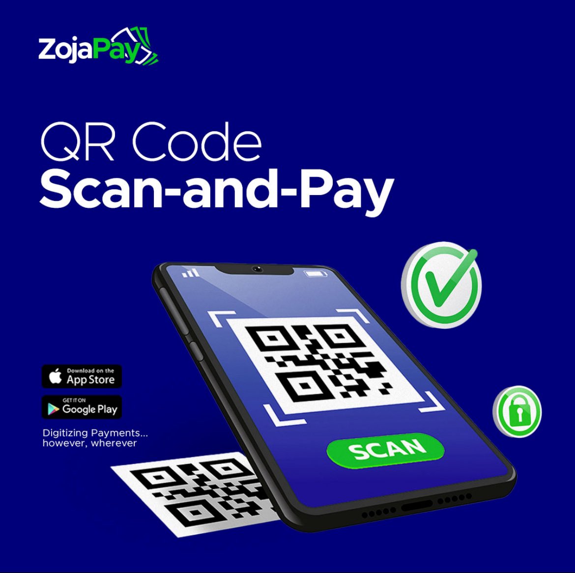 Say goodbye to long card numbers! 

With Zojapay's QR Code Scan-and-Pay feature, transactions are as simple as scanning a code. 

Experience the speed and ease of secure payments. 🤳💼 

#Zojapay #QRCodePayments #InstantTransactions #ZojaPayNQRCode #DownloadZojaPay