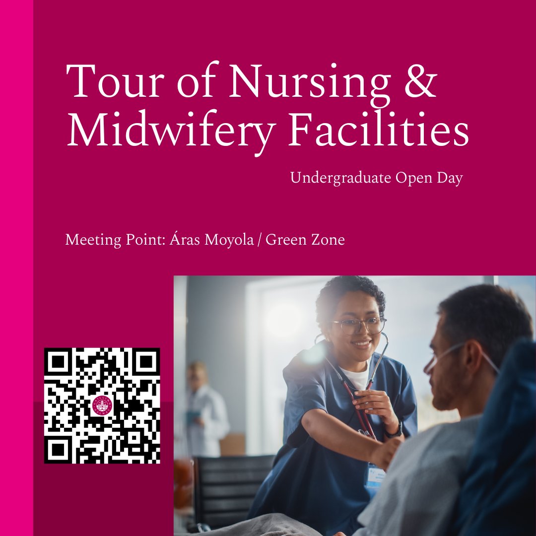 Join us for a tour of our Nursing & Midwifery facilities at #openday on Sat, 9th March. Scan the QR code to register your place on one of our tours which take place at 1pm and 1.30pm #ForYouForTomorrow #studynursing #studymidwifery #universityofgalway