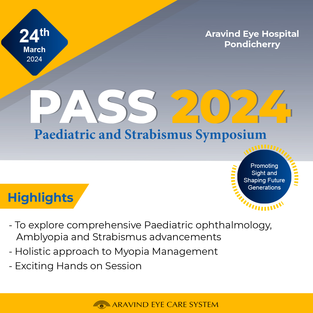 Aravind Eye Hospital, Pondicherry is organising 𝐏𝐀𝐒𝐒 𝟐𝟎𝟐𝟒 - 𝐏𝐚𝐞𝐝𝐢𝐚𝐭𝐫𝐢𝐜 𝐚𝐧𝐝 𝐒𝐭𝐫𝐚𝐛𝐢𝐬𝐦𝐮𝐬 𝐒𝐲𝐦𝐩𝐨𝐬𝐢𝐮𝐦 at 24th March 2024. Register: forms.zohopublic.com/marketing101/f… #paediatric #symposium #pondicherry #aravindeyehospitalpondicherry