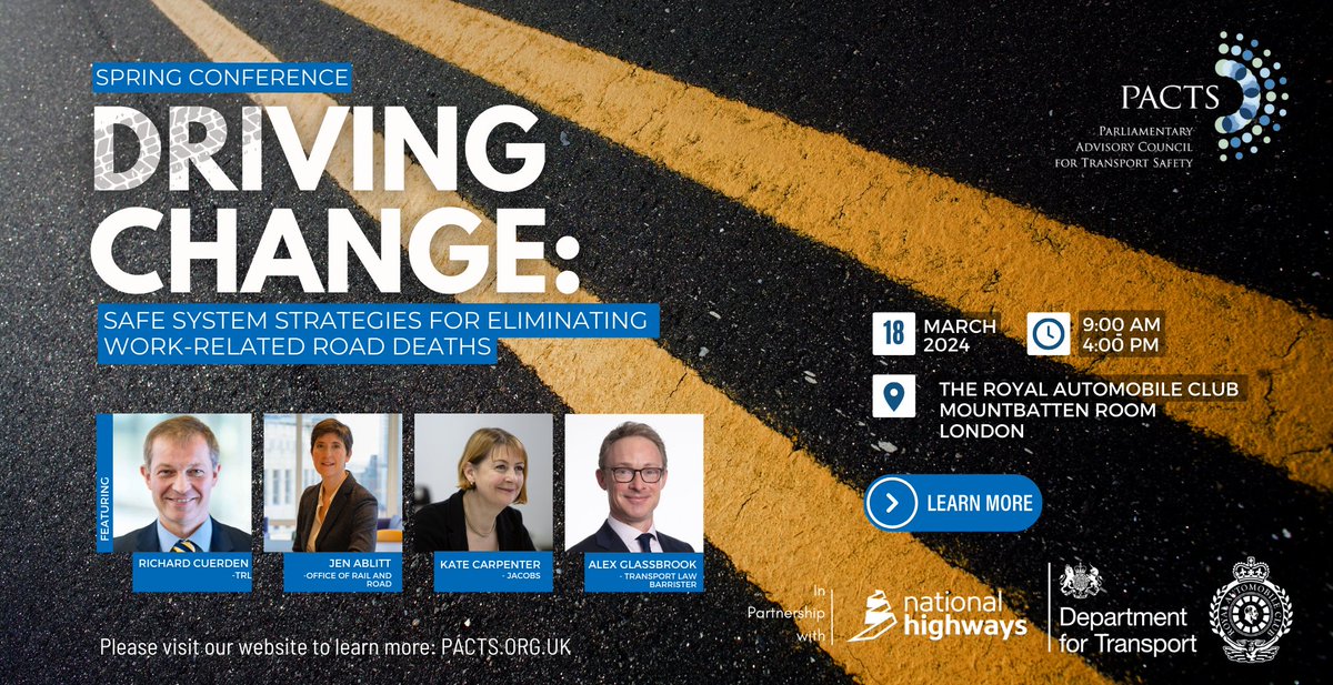 Just under 2 weeks until our conference: 'Driving Change: Safe System Strategies for Eliminating Work-Related Road Deaths' - register here eventbrite.co.uk/e/safe-system-……. We're excited to welcome speakers from @railandroad @WeAreOpenreach @RSSB_rail @TfL @WHO and more!