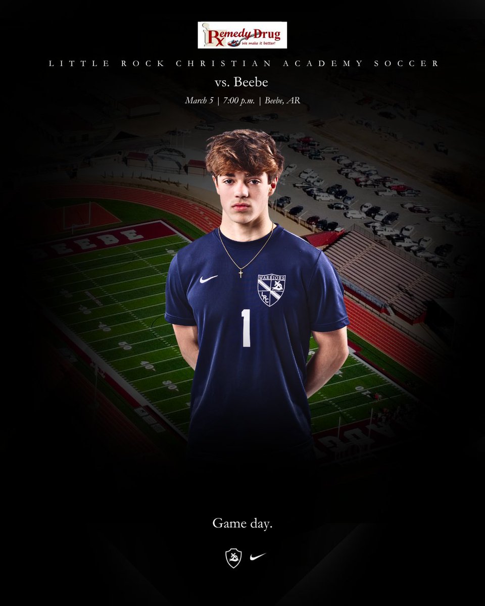 BOYS SOCCER GAME DAY #ROADWARRIORS travel to Beebe today to take on the Badgers in conference play. Start time set for 7:00 p.m. #WARRIORVILLE PRESENTED BY REMEDY DRUG