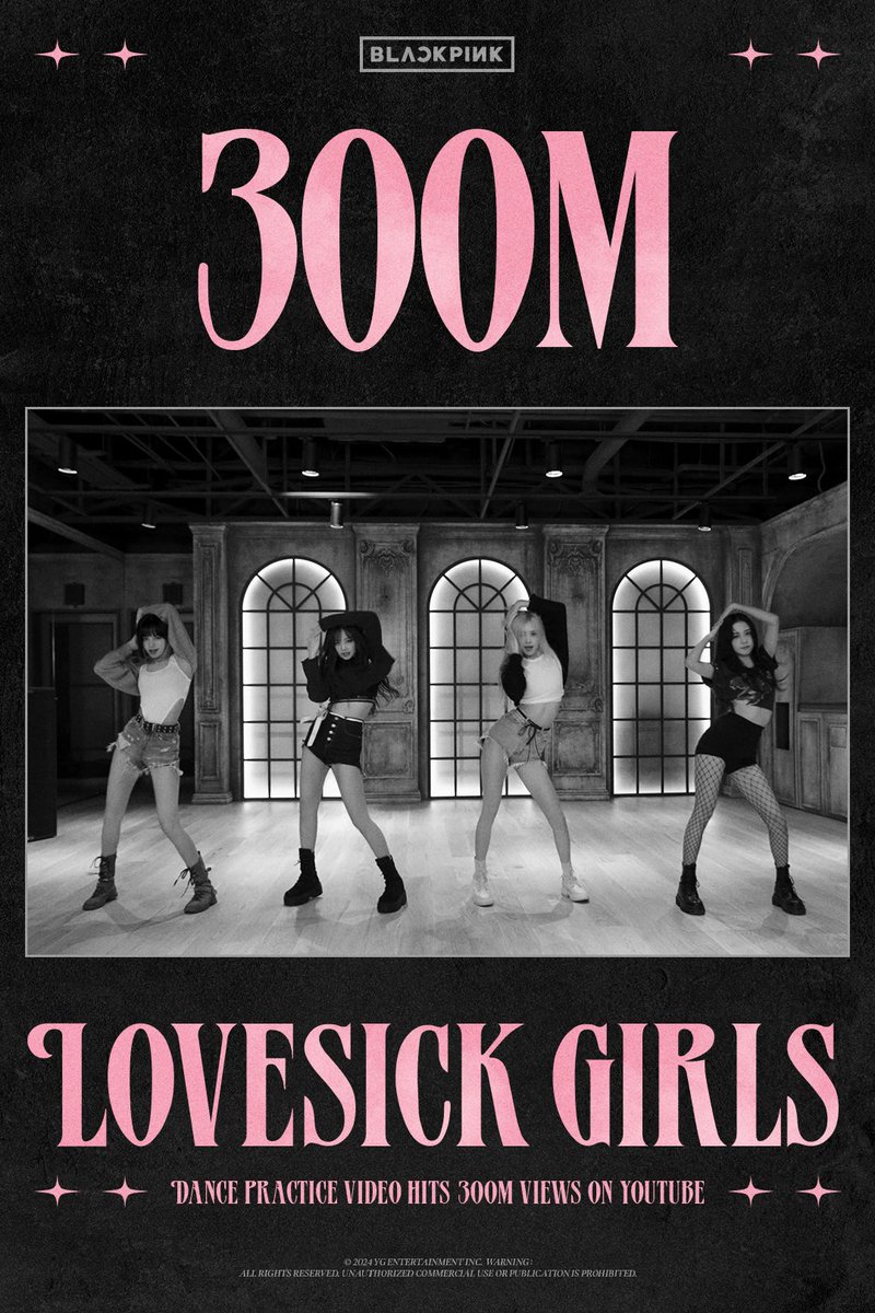 BLACKPINK's tweet image. #BLACKPINK 'Lovesick Girls' DANCE PRACTICE VIDEO HITS 300 MILLION VIEWS
@Youtube
BLINKs worldwide, thank you so much!

'Lovesick Girls' DANCE PRACTICE VIDEO
🎥youtu.be/YxksUfnuEbI

#블랙핑크 #LovesickGirls #DANCE_PRACTICE #안무영상 #300MILLION #YOUTUBE #YG